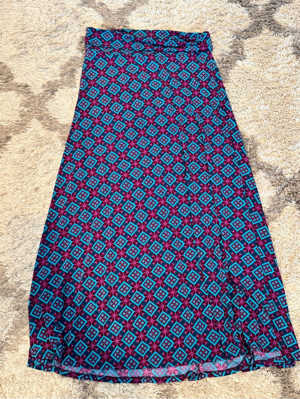 LuLaRoe Teal and Magenta Geometric Maxi Skirt